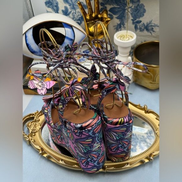 🆕 KURT GEIGER LONDON 🧿 NWOB Butterfly Wedge Heel with Ties, Sz 37 US 7 - Picture 12 of 15